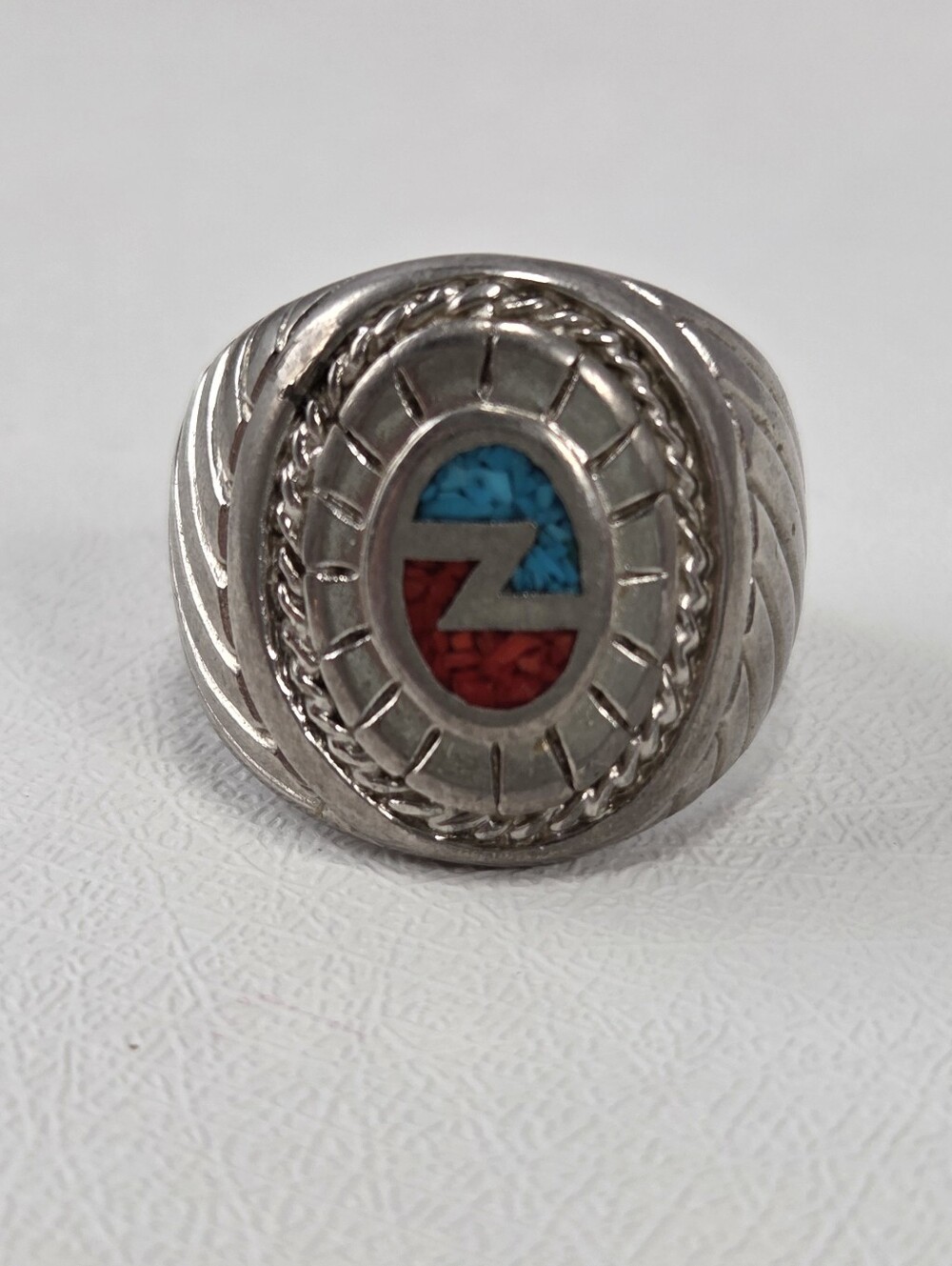 Vintage 70s 900 Silver Chunky Initial Z Signet Ring Unisex Southwestern Size 8